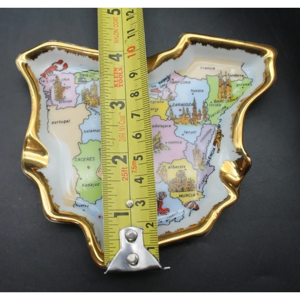 EME Spain Porcelain Trinket Dish Map of Spain Gold Trim Souvenir 5 x 4 Inch